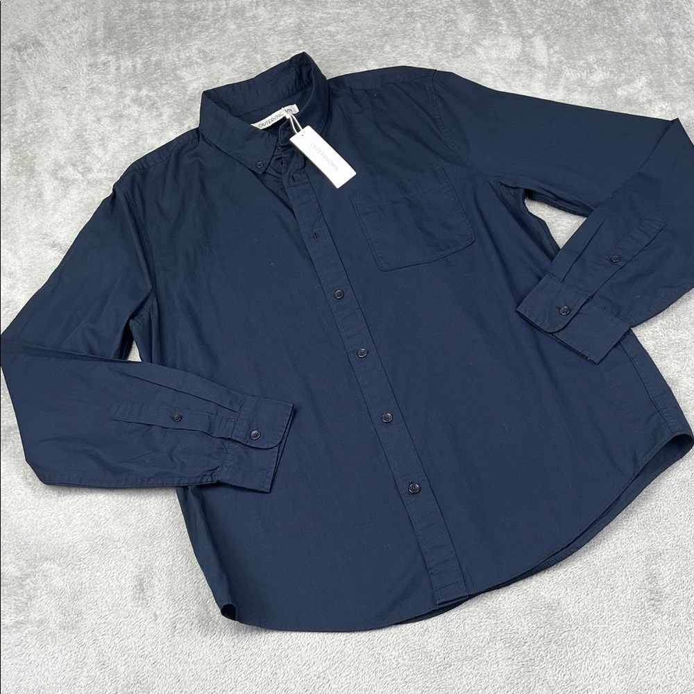 NEW Outerknown M 100% Organic Cotton Button Down Shirt Men's‎ Navy Blue Shirt